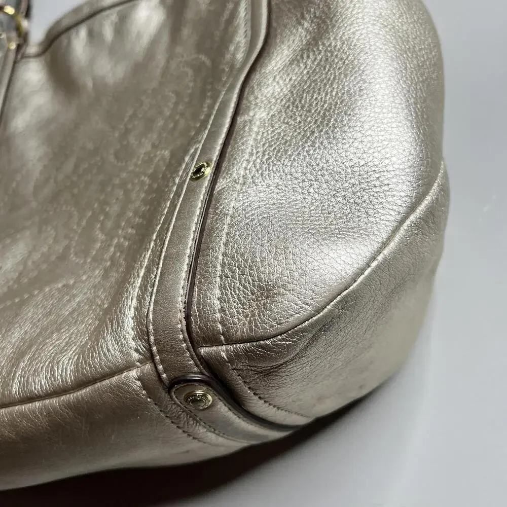 Coach Tote Bag‎ Womens Large Gold Metallic Leather Shoulder Pink Lining 17024